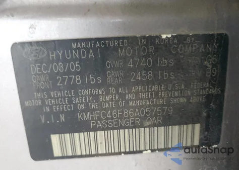 2006 Hyundai Azera Se z USA, uszkodzony, nr VIN KMHFC46F86A057579